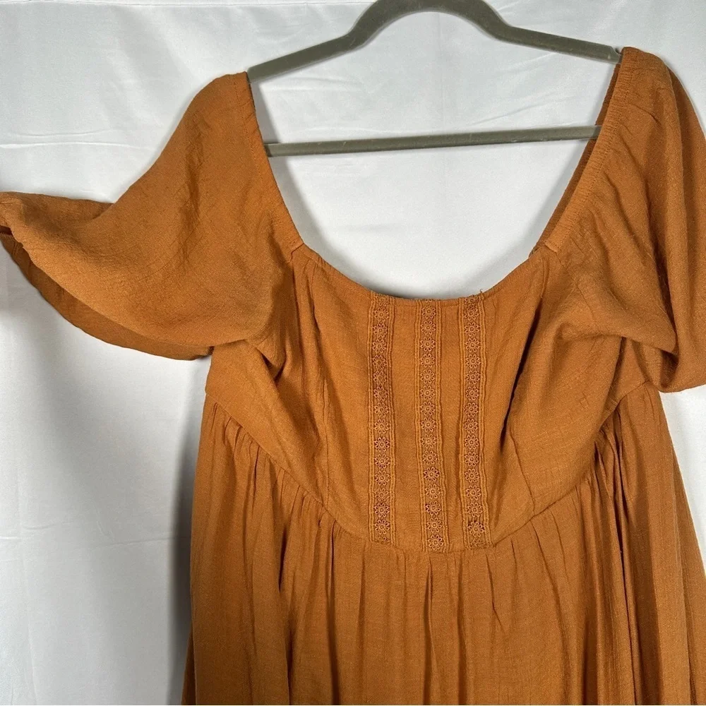 J.Gee Rust Boho Maxi Dress Puff Sleeve Smocked Back Tiered Empire Waist M - Picture 5 of 9